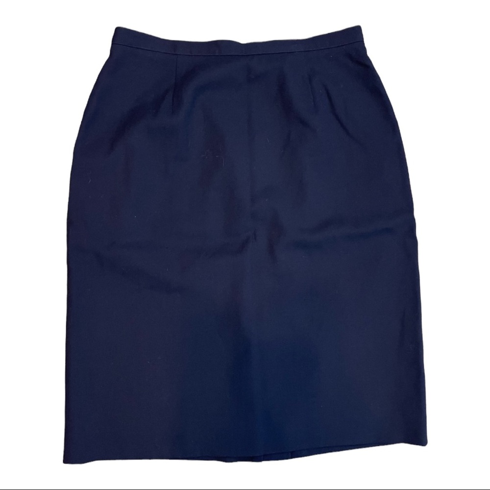 wool navy blue skirt zipper & button back closure size 16 vintage flattering - Picture 3 of 13
